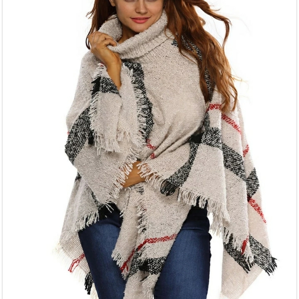 COZY PLAID PONCHO W/ TURTLENECK - Picture 13 of 16